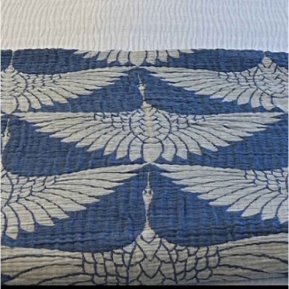 Modern Cranes Birds In Flight 2 Side Throw Blanket 55 x 77 Blue + White ORGANIC
